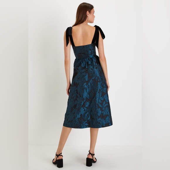 Lulu's Beyond Grateful Black Floral Jacquard Satin Velvet Tie Strap Midi Dress - Picture 3 of 12